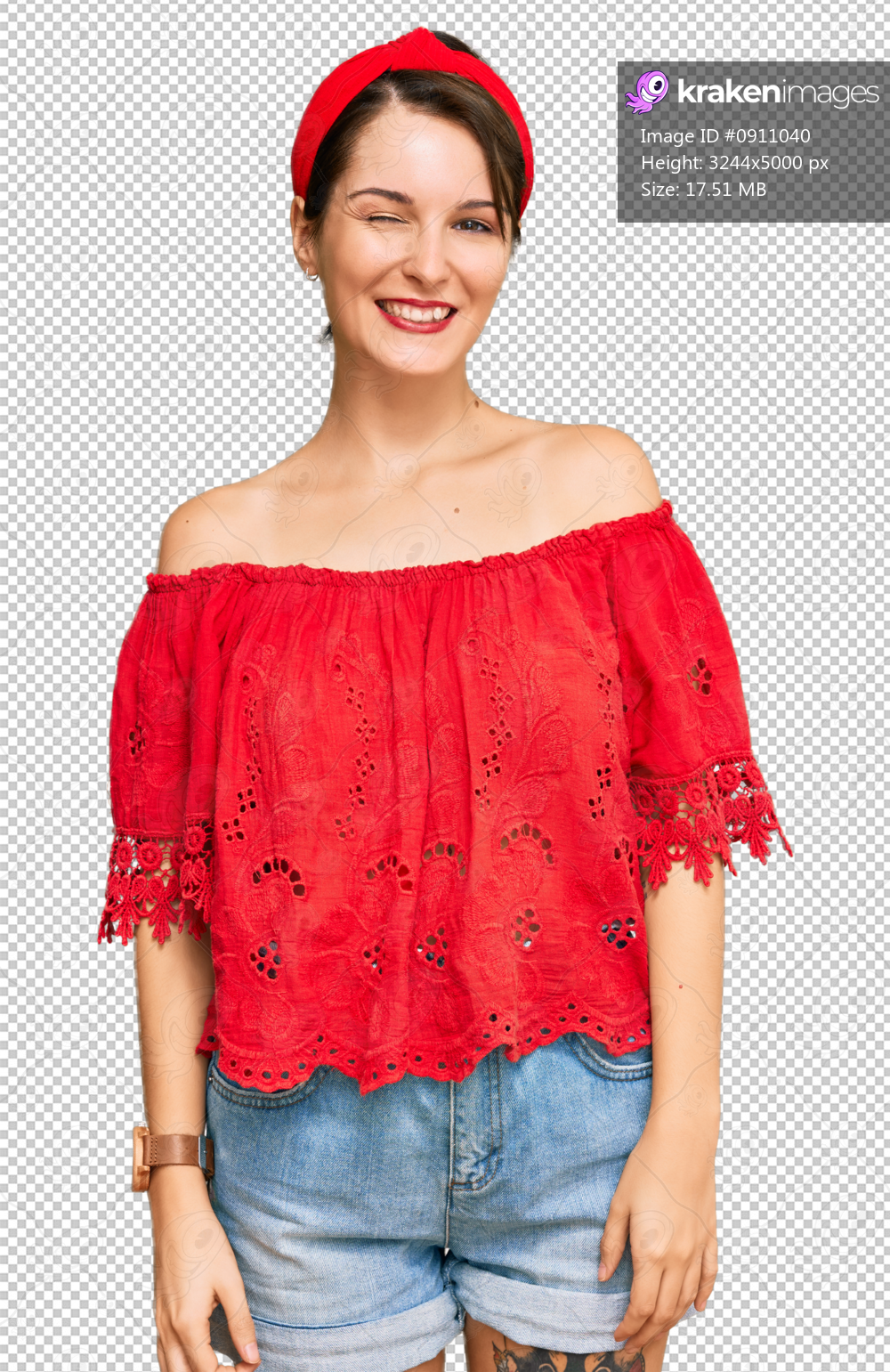 Young brunette woman with short hair wearing casual summer clothes and diadem winking looking at the camera with sexy expression, cheerful and happy face.