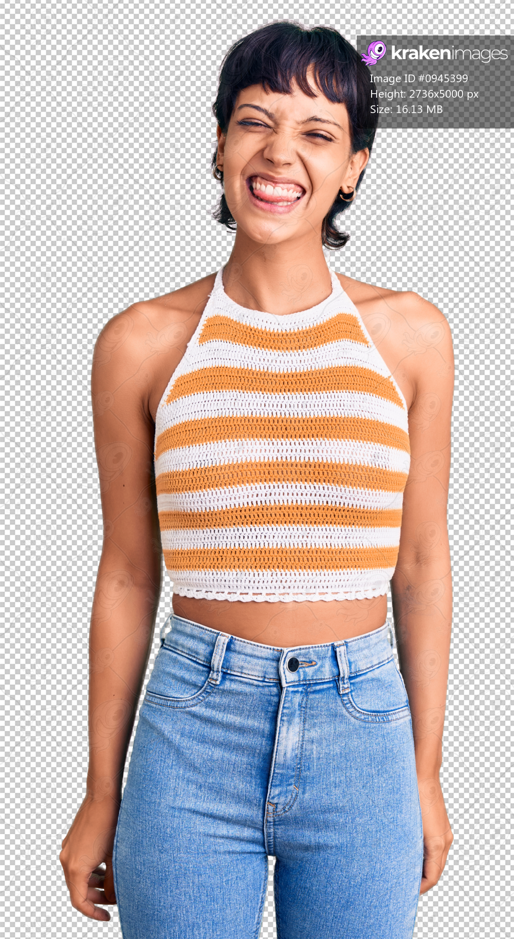 Young brunette woman with short hair wearing casual clothes sticking tongue out happy with funny expression. emotion concept.