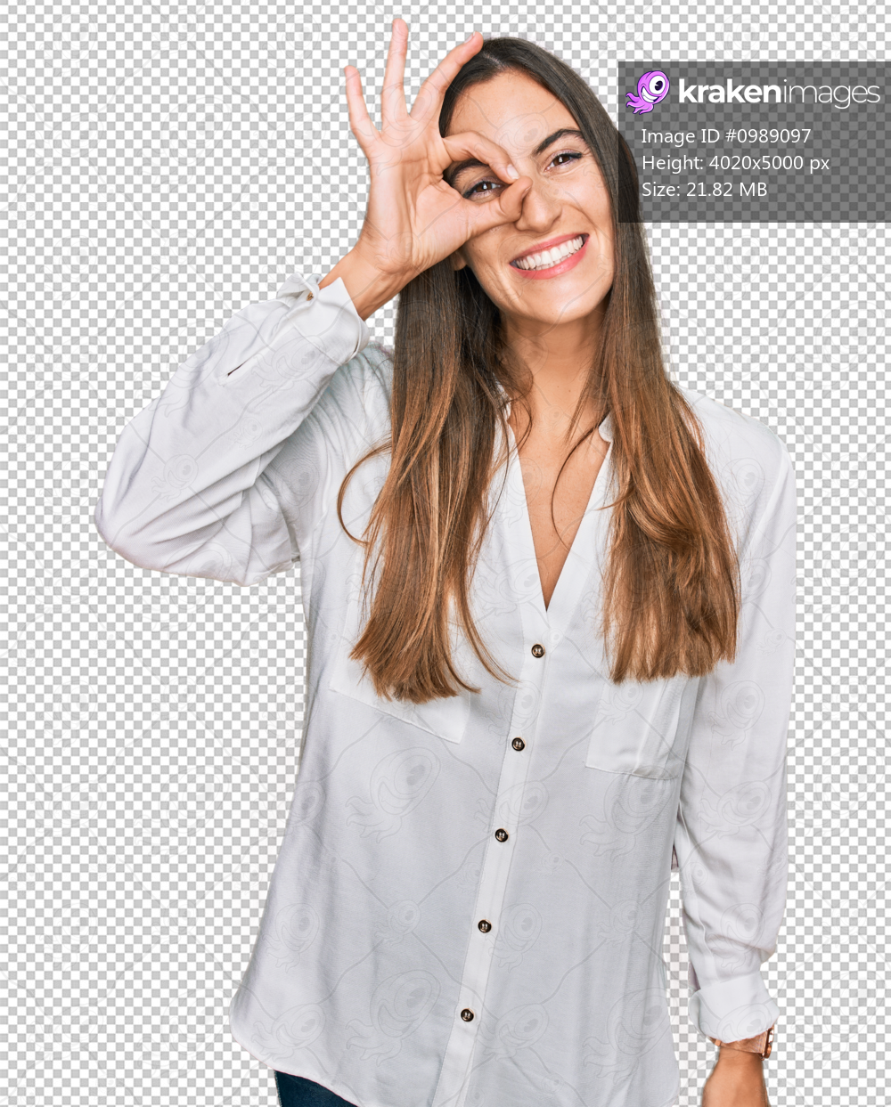 Young beautiful woman wearing casual clothes doing ok gesture with hand smiling, eye looking through fingers with happy face.