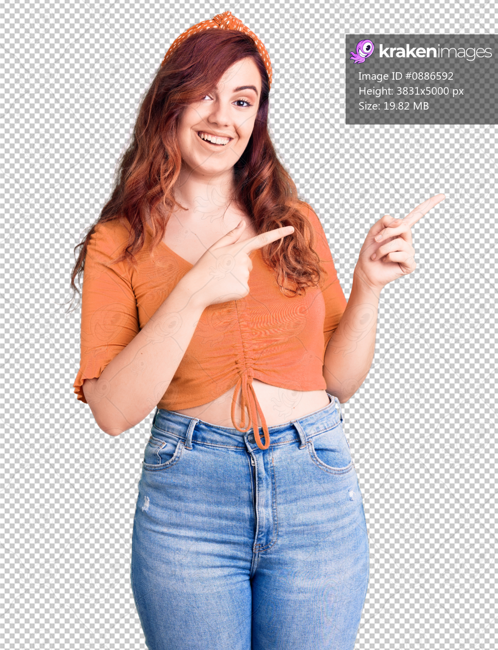 Young beautiful woman wearing casual clothes smiling and looking at the camera pointing with two hands and fingers to the side.