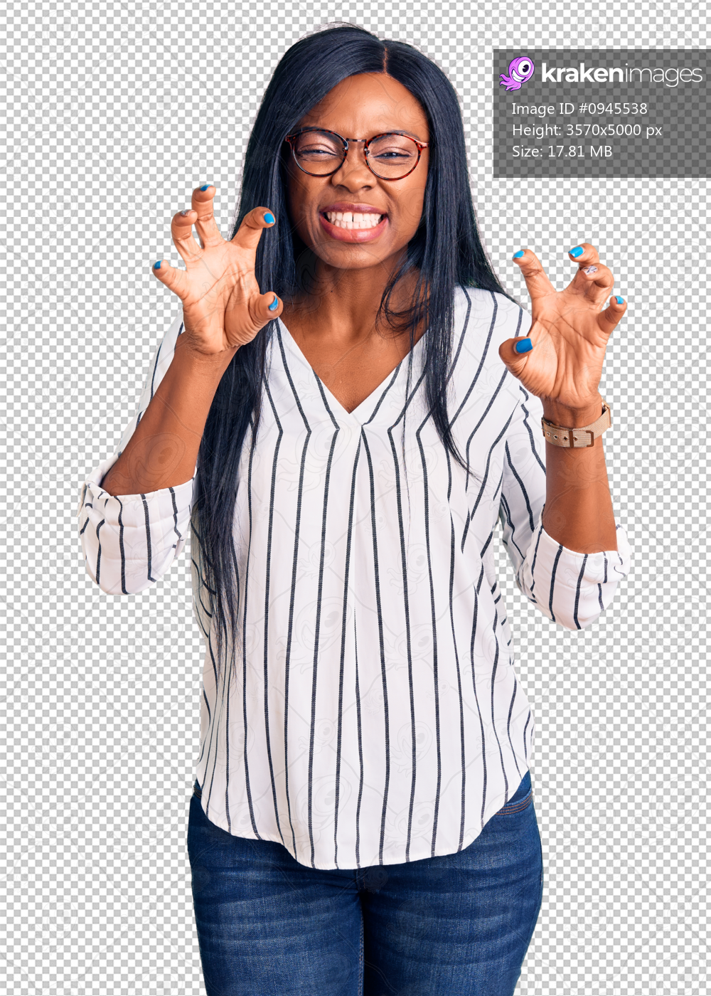 Young african american woman wearing casual clothes and glasses smiling funny doing claw gesture as cat, aggressive and sexy expression