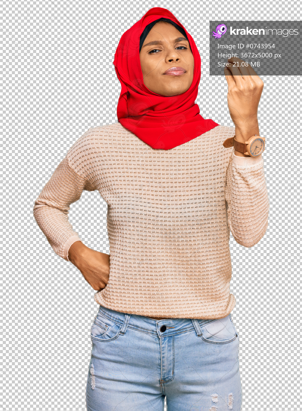 Young african american woman wearing traditional islamic hijab scarf doing italian gesture with hand and fingers confident expression