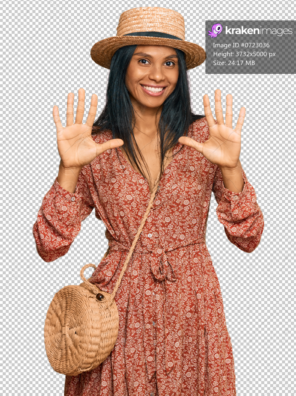 Young african american woman wearing summer hat showing and pointing up with fingers number ten while smiling confident and happy.