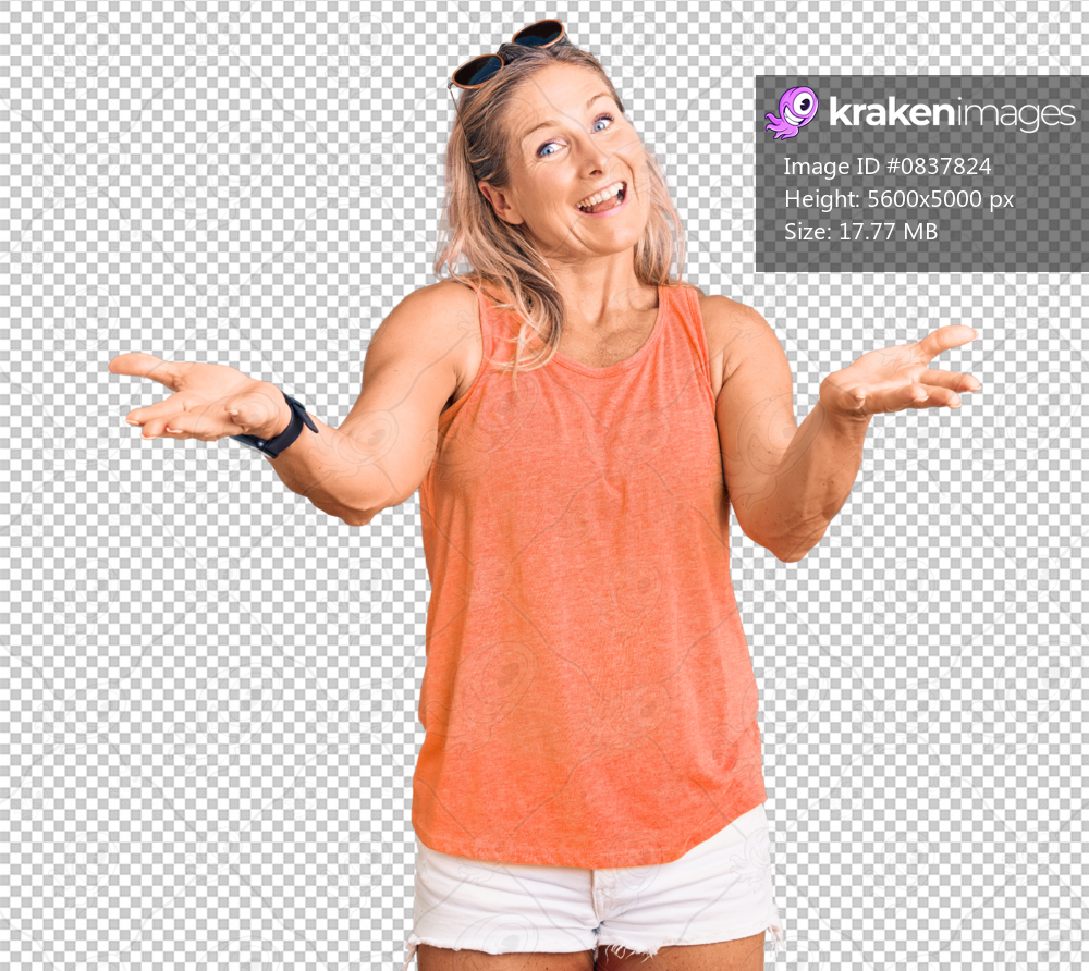 Middle age fit blonde woman wearing casual summer clothes and sunglasses smiling cheerful offering hands giving assistance and acceptance.