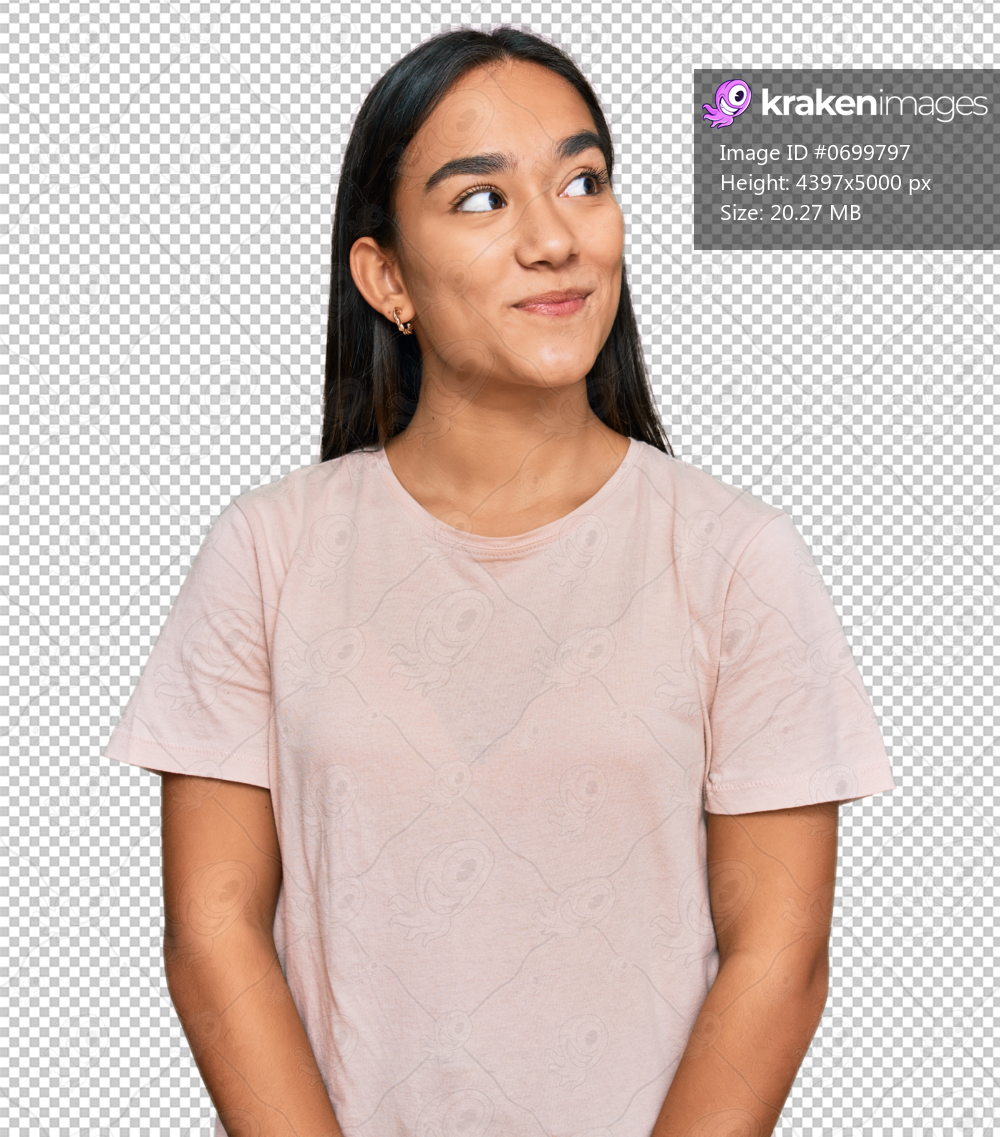 Young asian woman wearing casual clothes smiling looking to the side and staring away thinking.