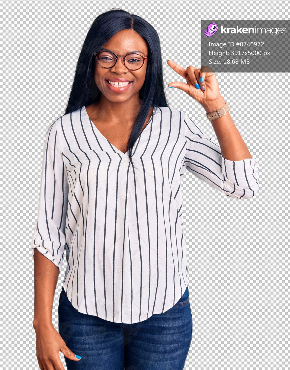 Young african american woman wearing casual clothes and glasses smiling and confident gesturing with hand doing small size sign with fingers looking and the camera. measure concept.