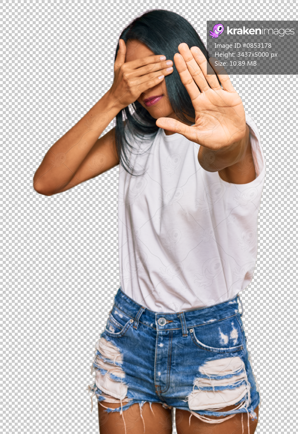 Young african american woman wearing casual clothes covering eyes with hands and doing stop gesture with sad and fear expression. embarrassed and negative concept.