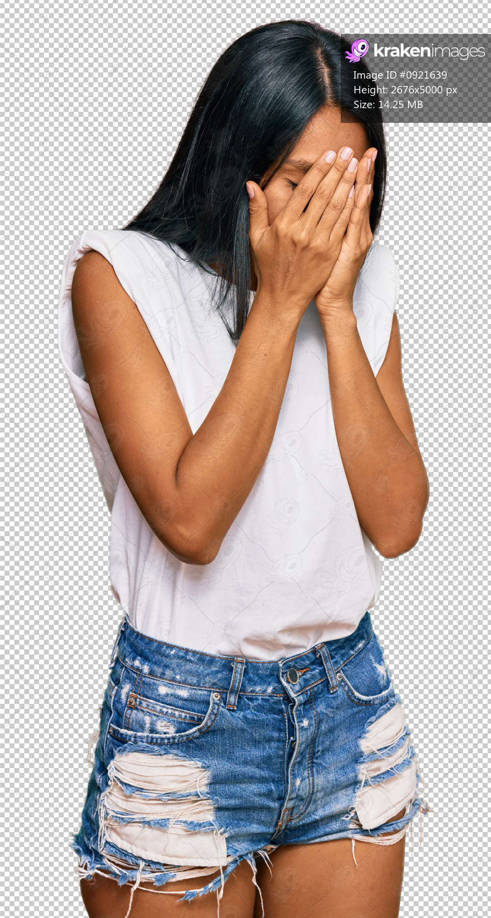 Young african american woman wearing casual clothes with sad expression covering face with hands while crying. depression concept.