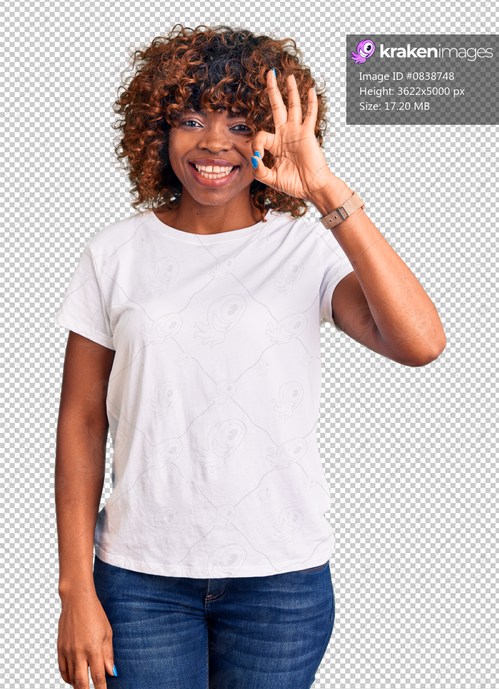 Young african american woman wearing casual white tshirt smiling positive doing ok sign with hand and fingers. successful expression.