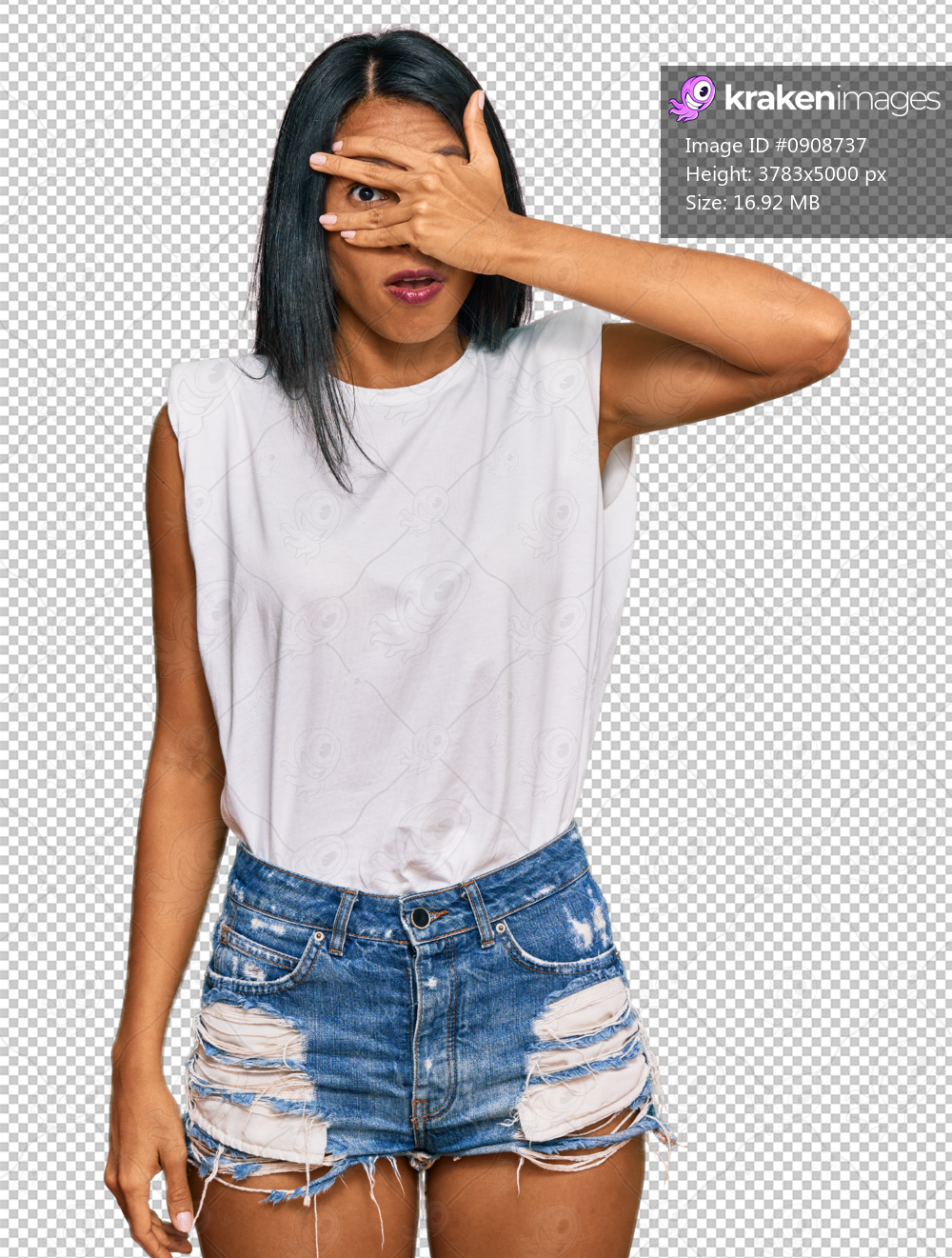 Young african american woman wearing casual clothes peeking in shock covering face and eyes with hand, looking through fingers with embarrassed expression.