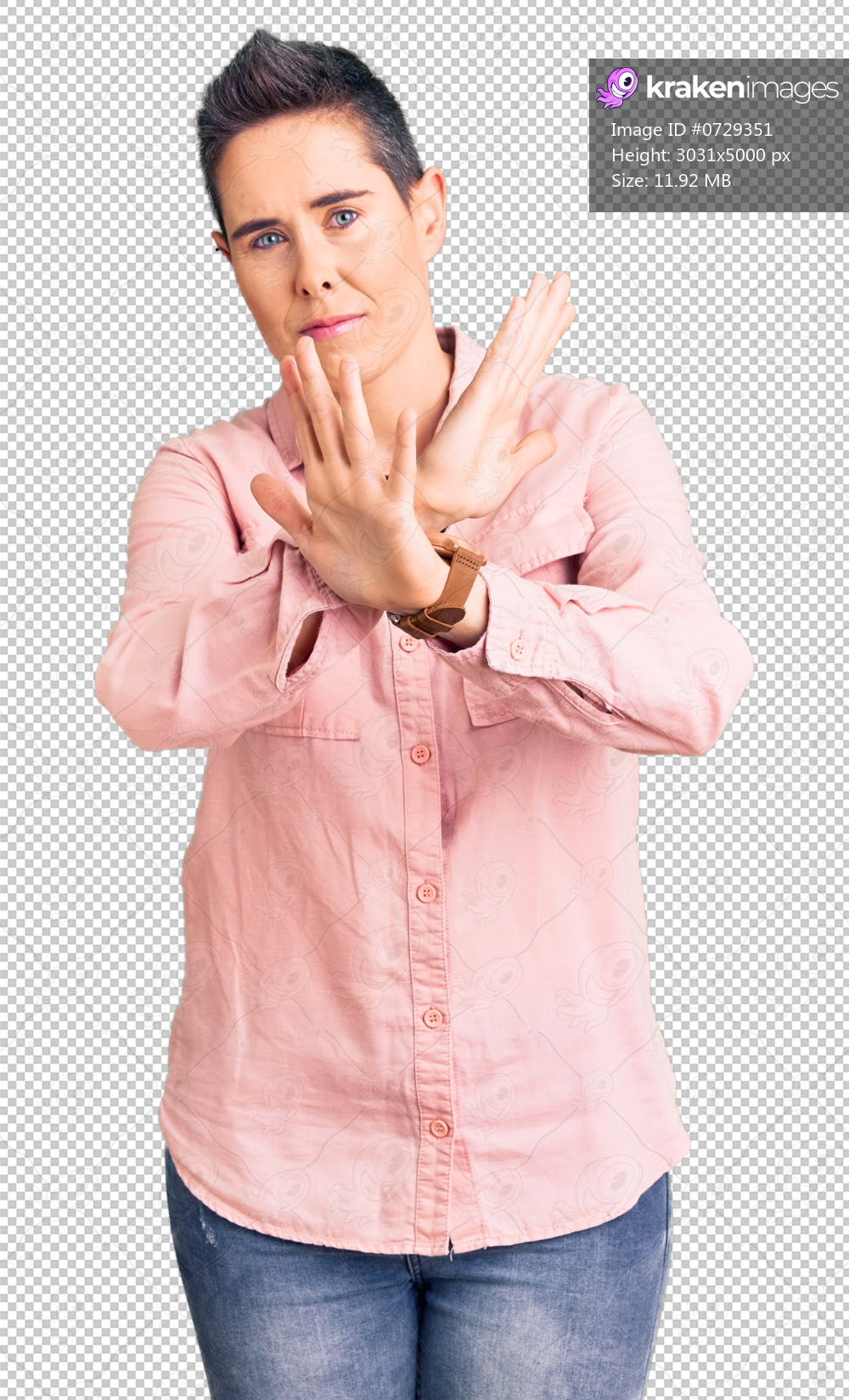 Young woman with short hair wearing casual clothes rejection expression crossing arms doing negative sign, angry face
