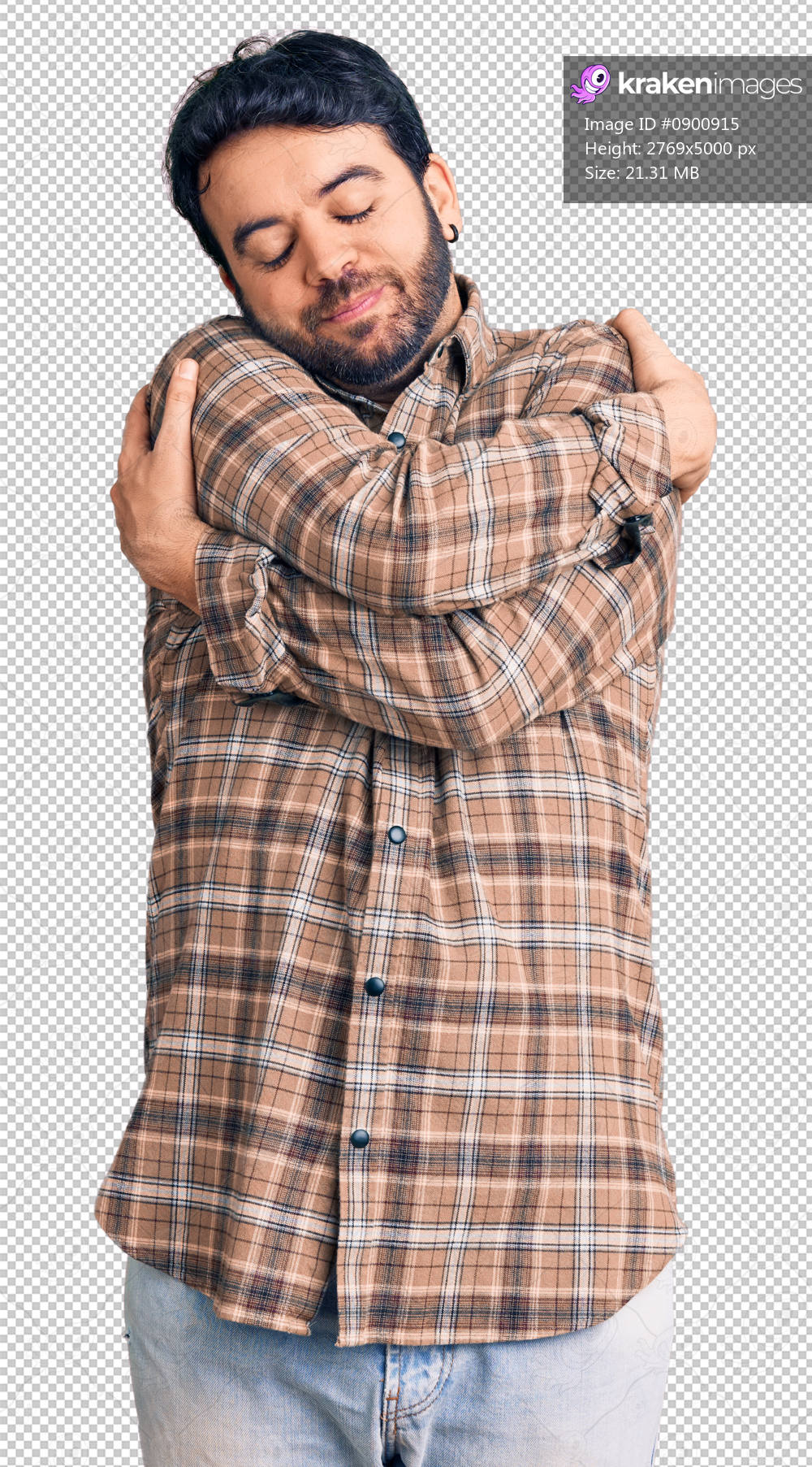 Young hispanic man wearing casual clothes hugging oneself happy and positive, smiling confident. self love and self care