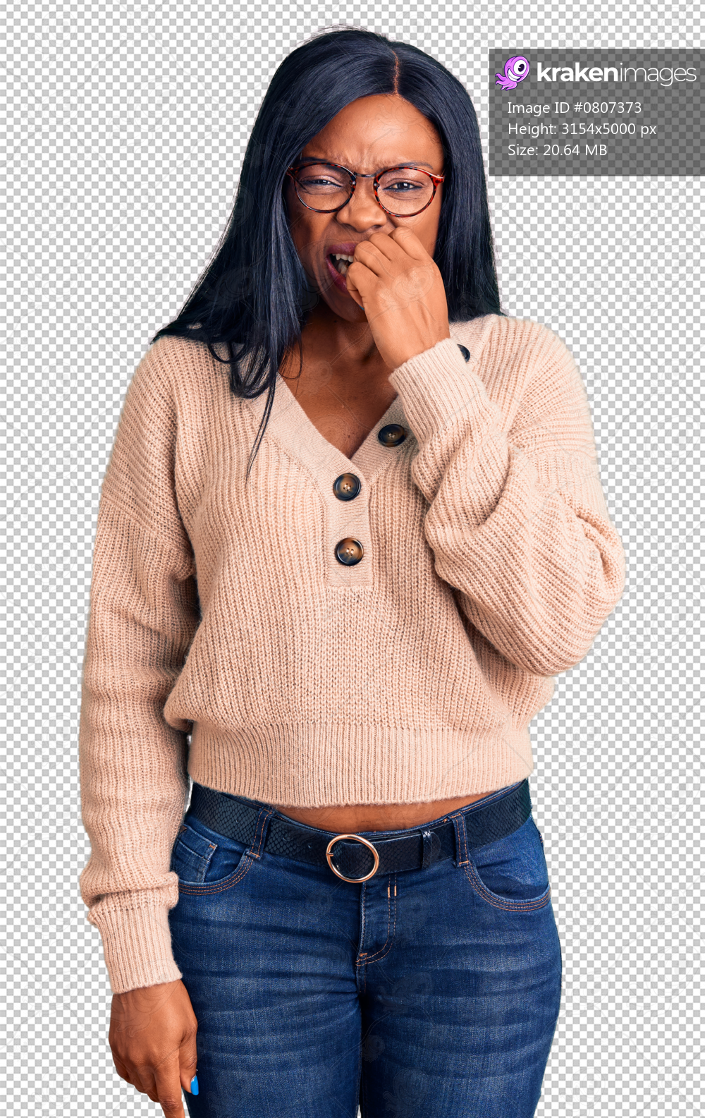 Young african american woman wearing casual clothes looking stressed and nervous with hands on mouth biting nails. anxiety problem.