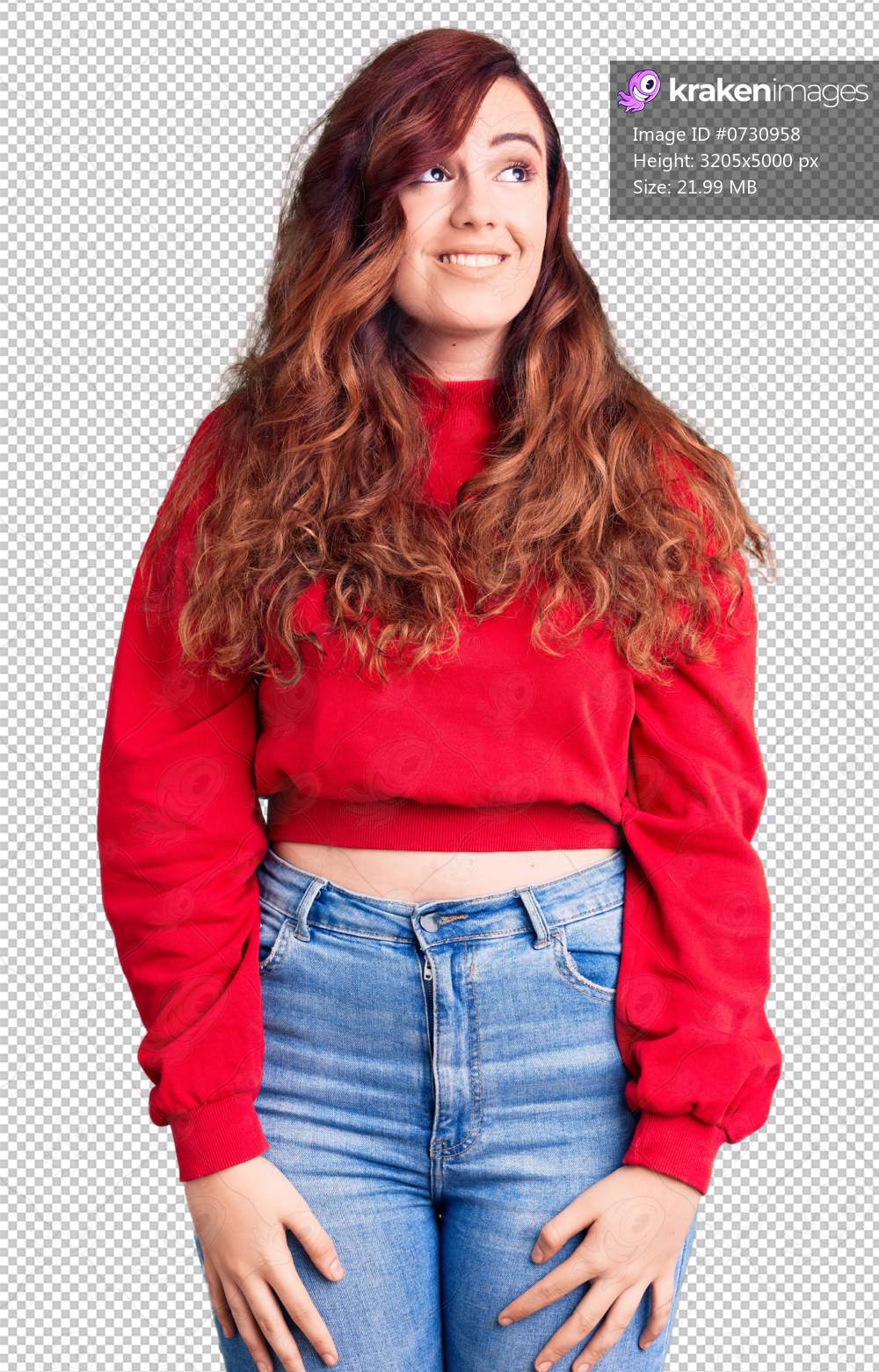 Young beautiful woman wearing casual winter sweater looking away to side with smile on face, natural expression. laughing confident.