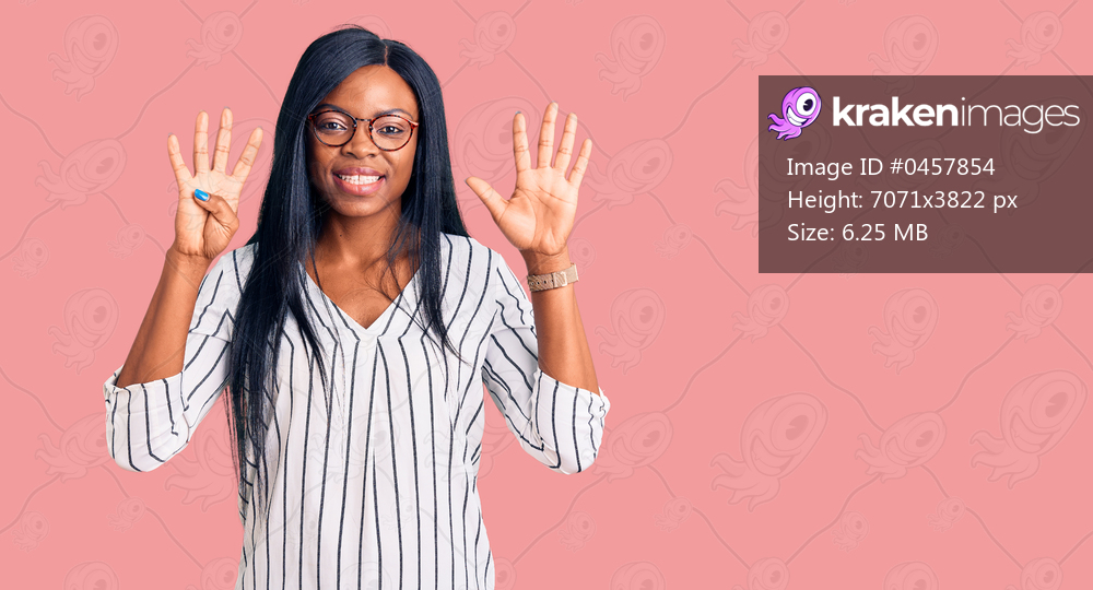 Young african american woman wearing casual clothes and glasses showing and pointing up with fingers number nine while smiling confident and happy. 