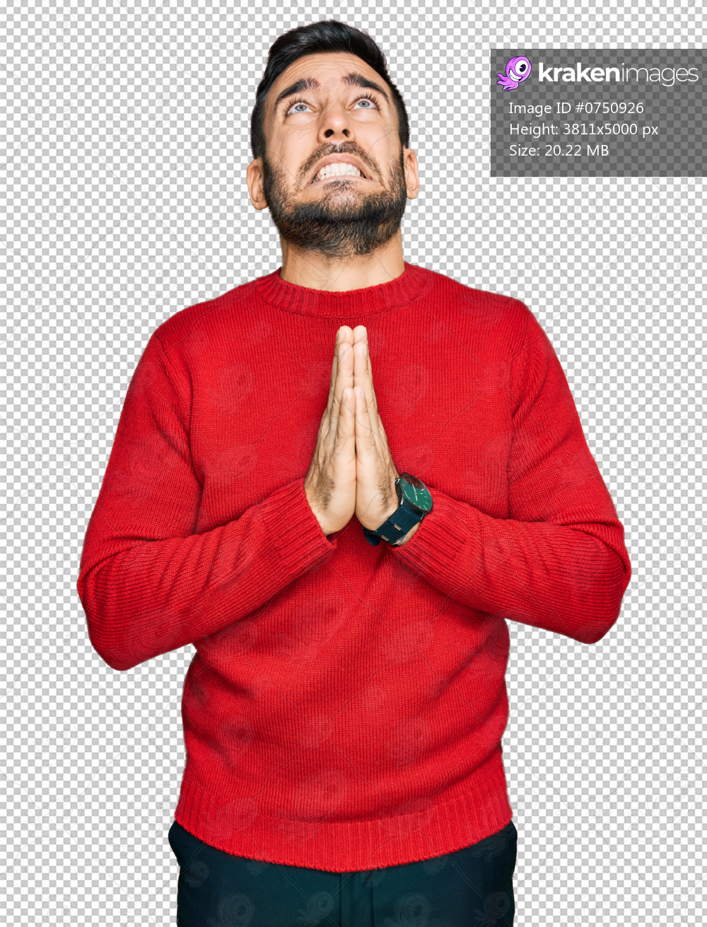 Young hispanic man wearing casual clothes begging and praying with hands together with hope expression on face very emotional and worried. begging.