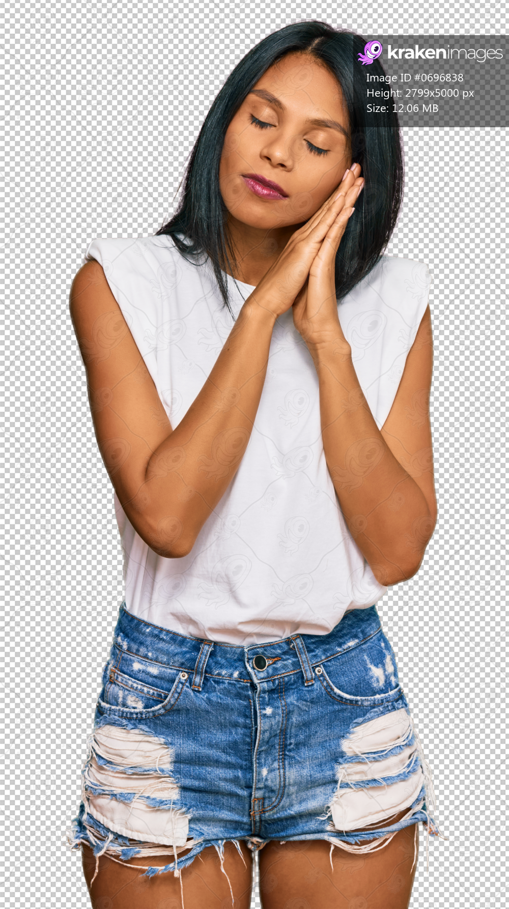 Young african american woman wearing casual clothes sleeping tired dreaming and posing with hands together while smiling with closed eyes.
