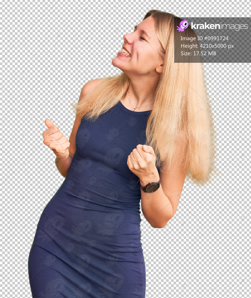 Young beautiful blonde woman wearing casual dress very happy and excited doing winner gesture with arms raised, smiling and screaming for success. celebration concept.