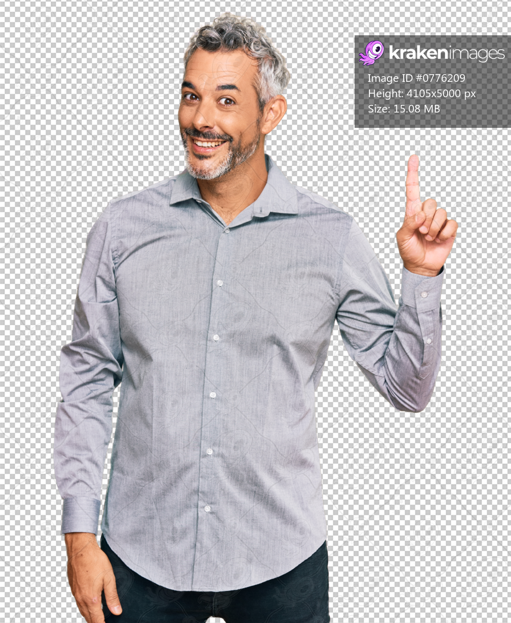 Middle age grey-haired man wearing casual clothes showing and pointing up with finger number one while smiling confident and happy.