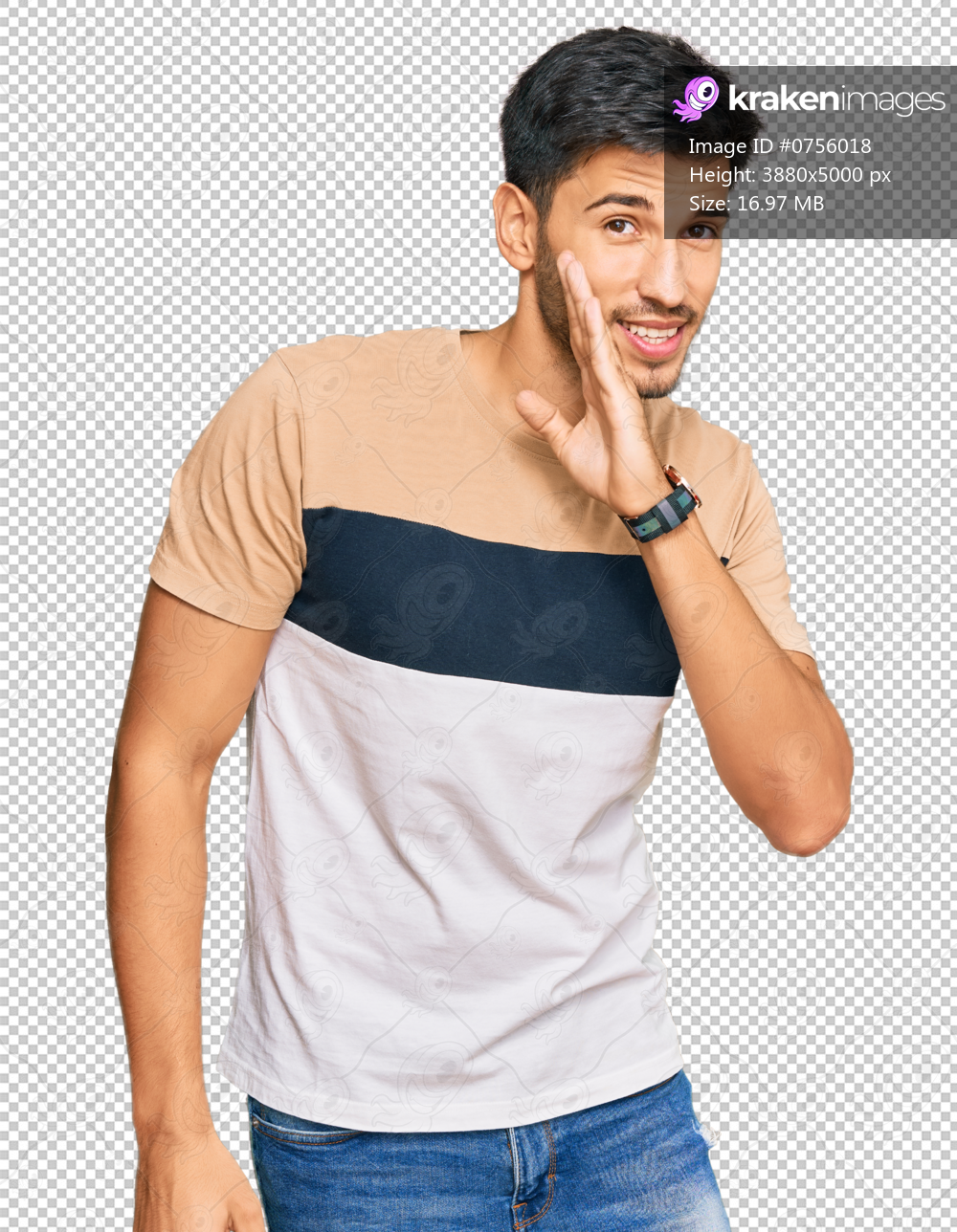 Young handsome man wearing casual clothes hand on mouth telling secret rumor, whispering malicious talk conversation