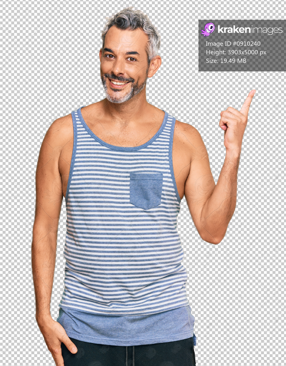 Middle age grey-haired man wearing casual style with sleeveless shirt smiling happy pointing with hand and finger to the side