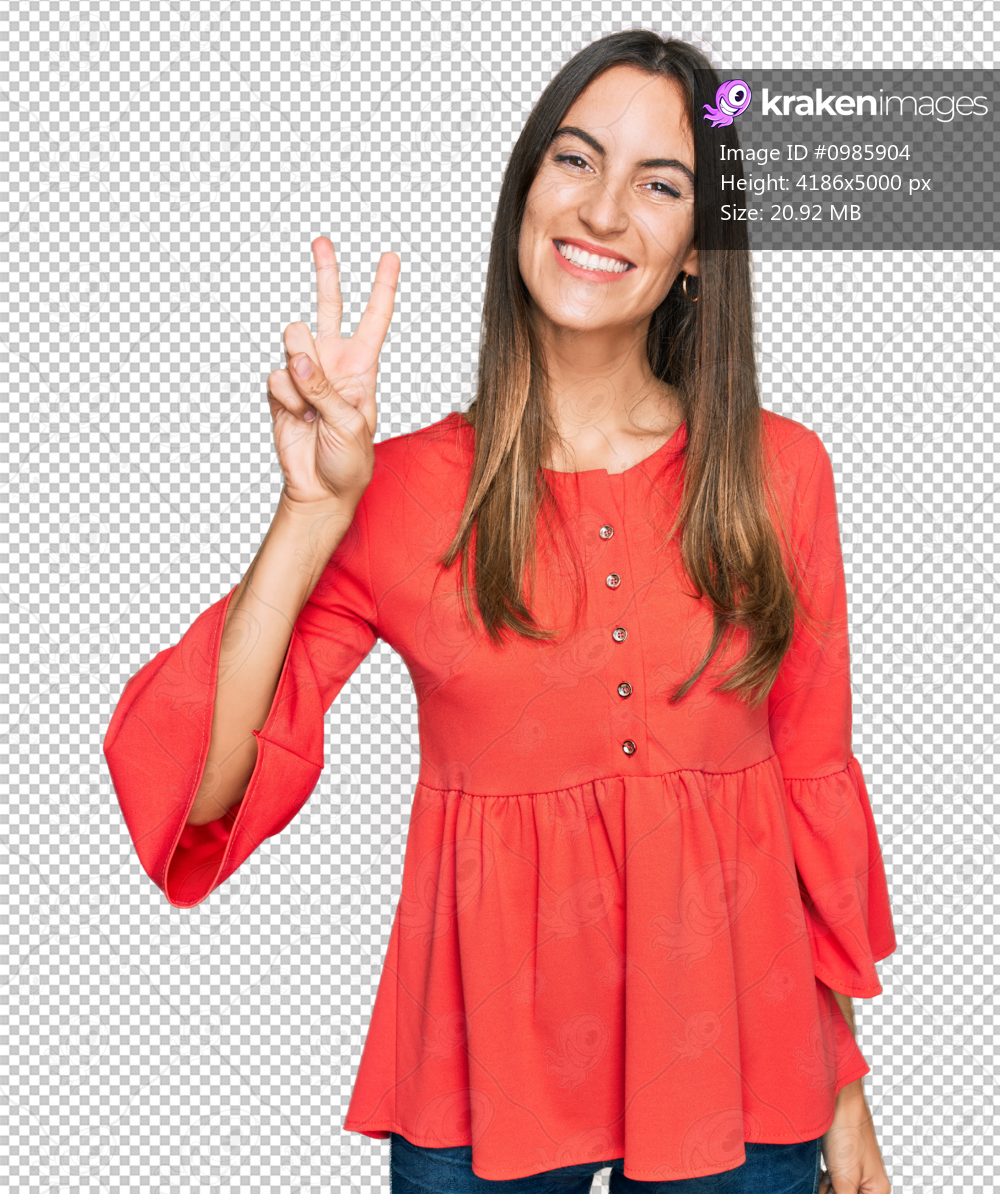Young beautiful woman wearing casual clothes smiling with happy face winking at the camera doing victory sign. number two.