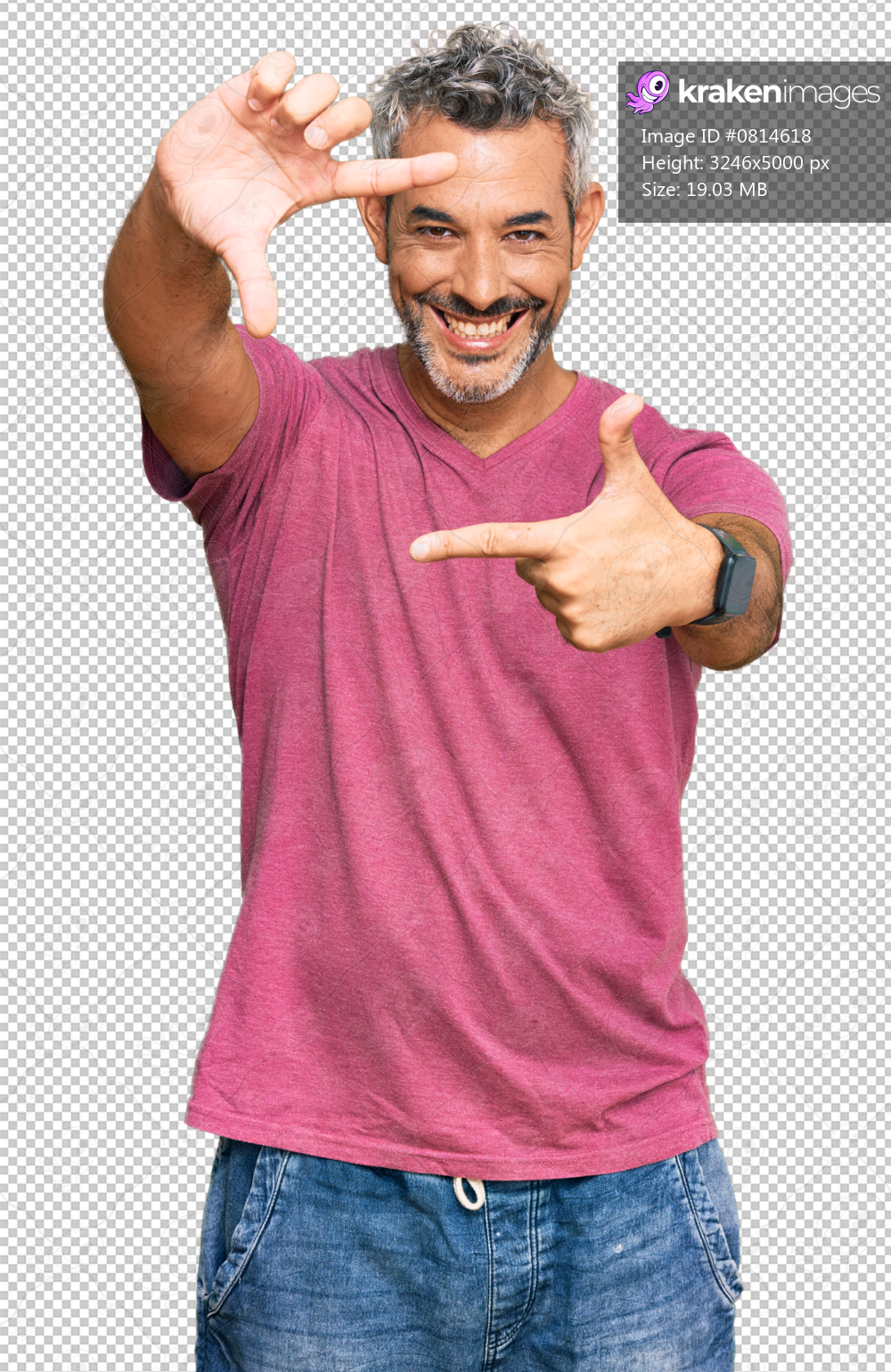 Middle age grey-haired man wearing casual clothes smiling making frame with hands and fingers with happy face. creativity and photography concept.