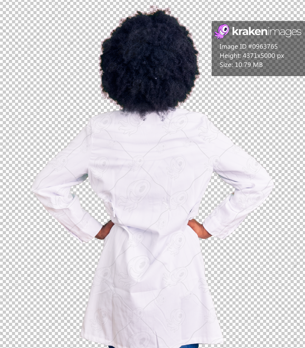 Young african american woman wearing doctor coat and stethoscope standing backwards looking away with arms on body