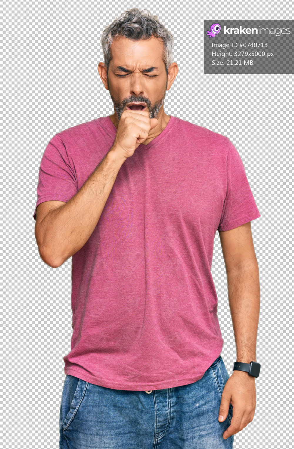 Middle age grey-haired man wearing casual clothes feeling unwell and coughing as symptom for cold or bronchitis. health care concept.