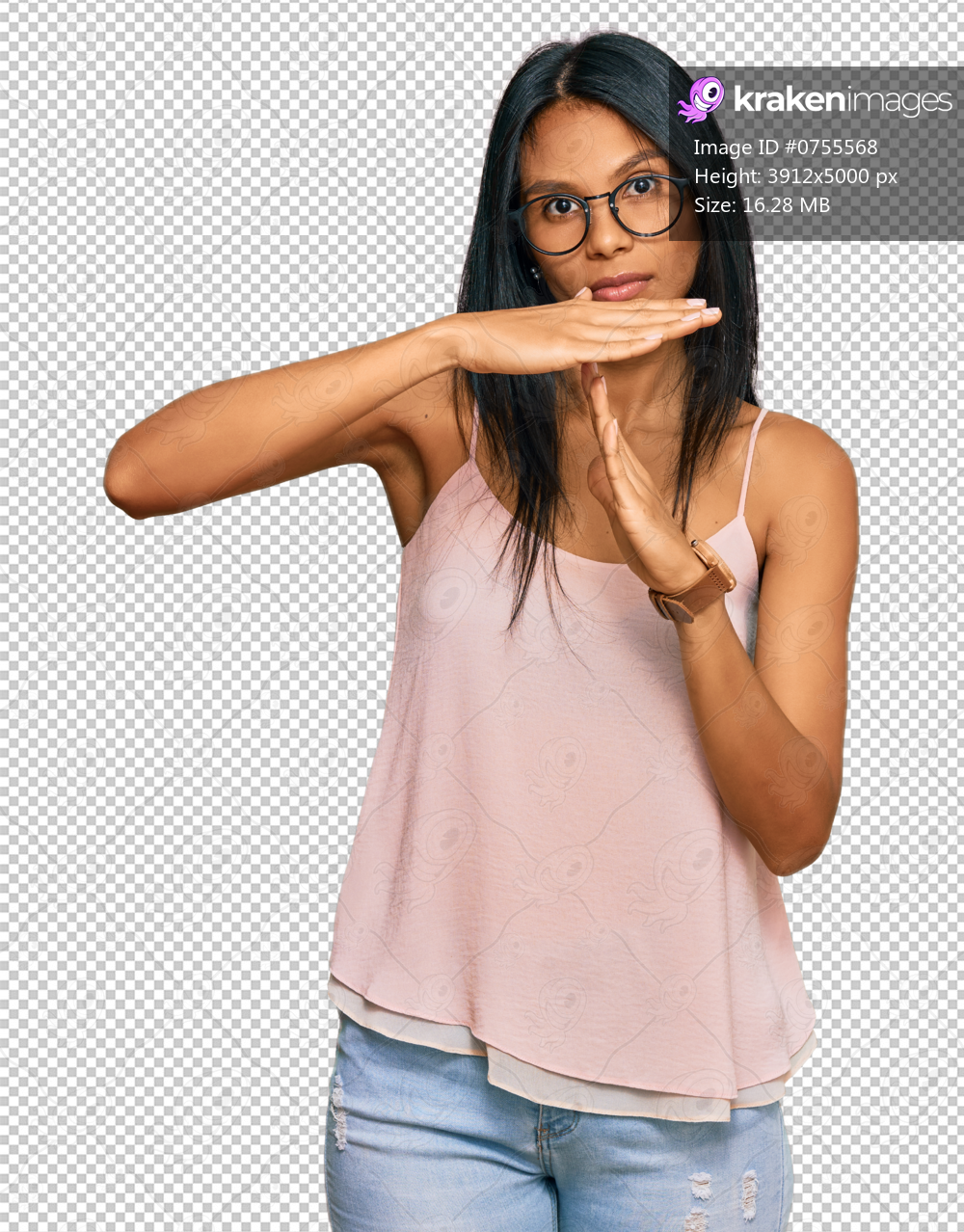 Young african american woman wearing casual clothes and glasses doing time out gesture with hands, frustrated and serious face