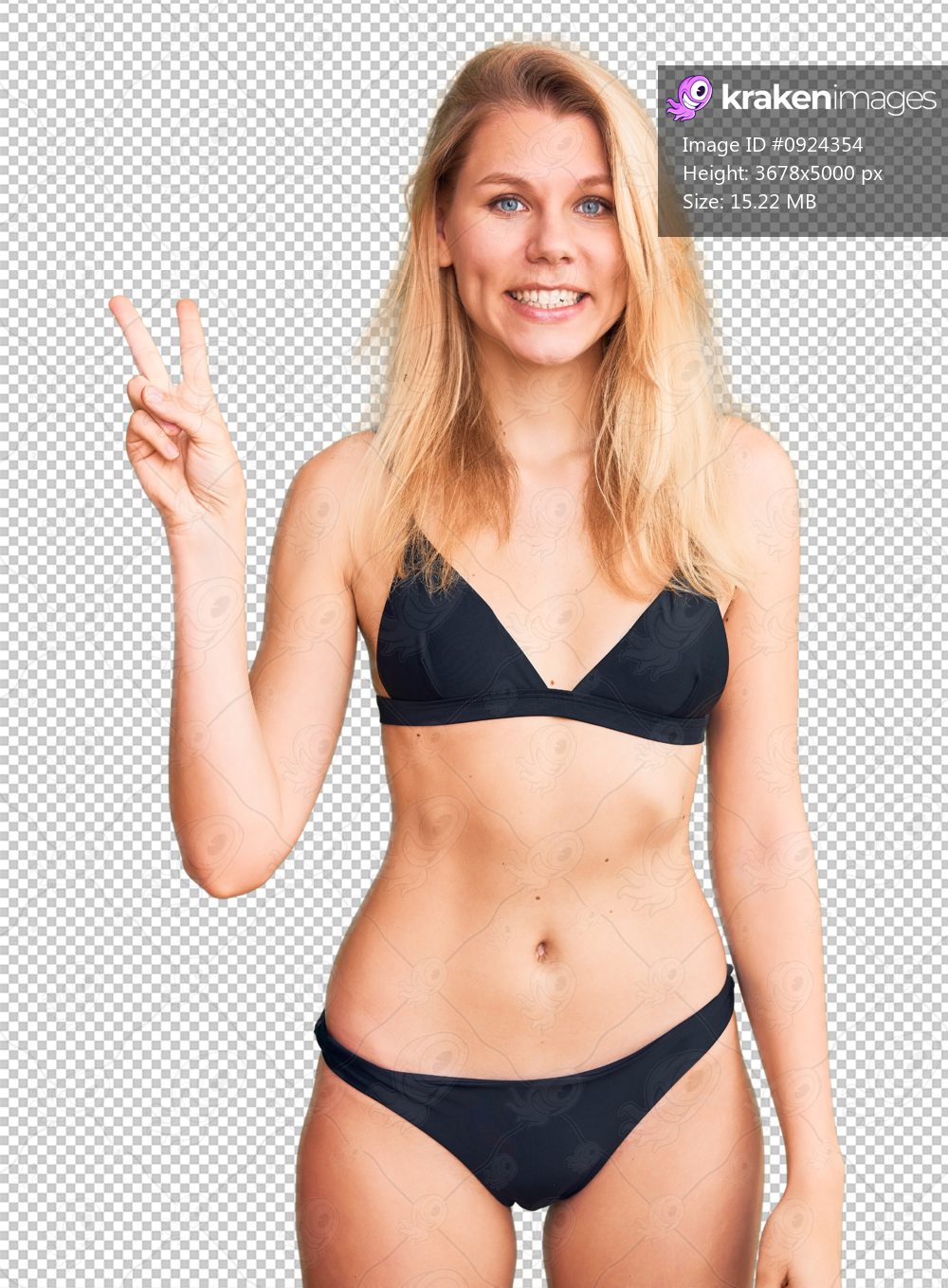 Young beautiful blonde woman wearing bikini showing and pointing up with fingers number two while smiling confident and happy.