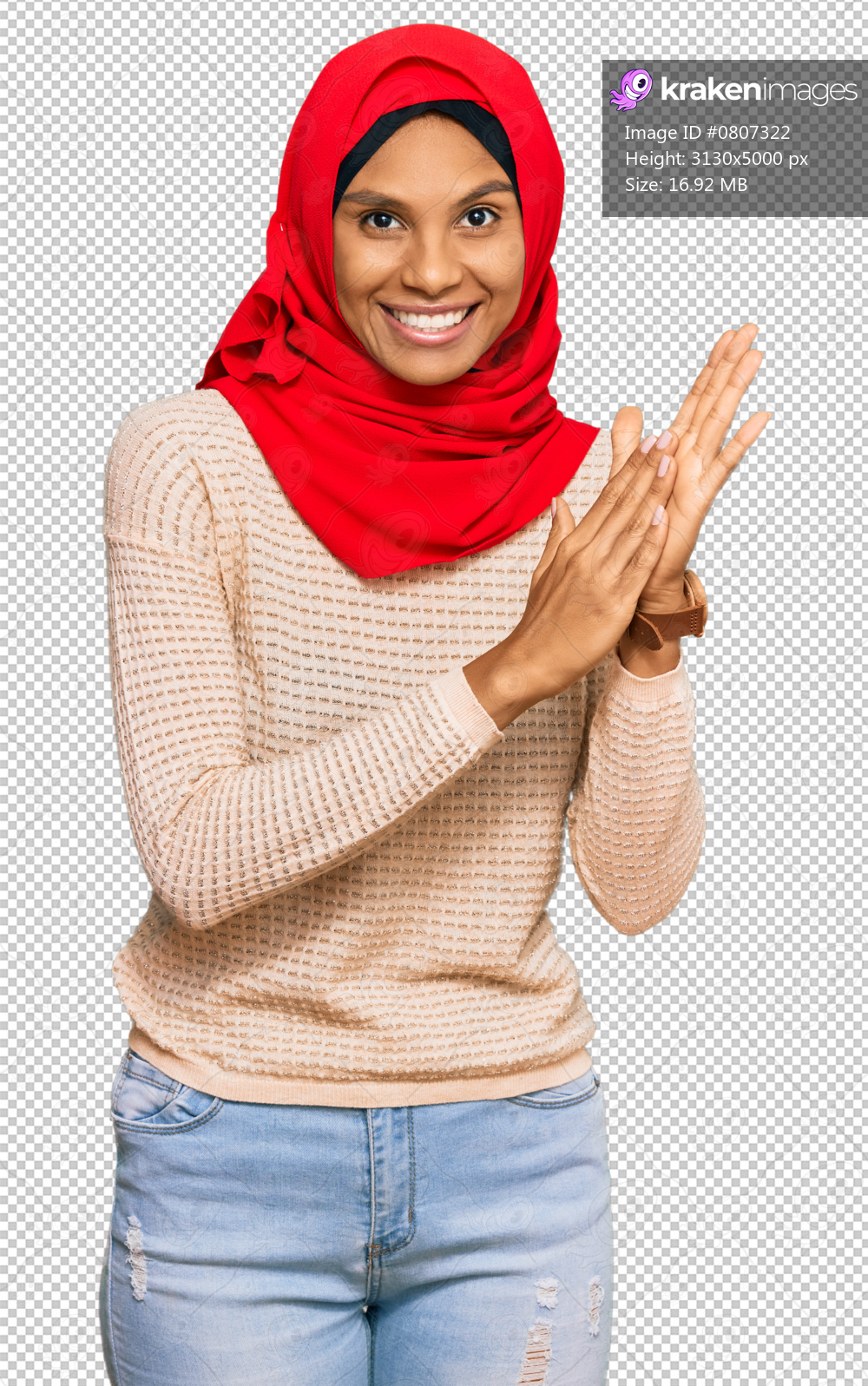 Young african american woman wearing traditional islamic hijab scarf clapping and applauding happy and joyful, smiling proud hands together