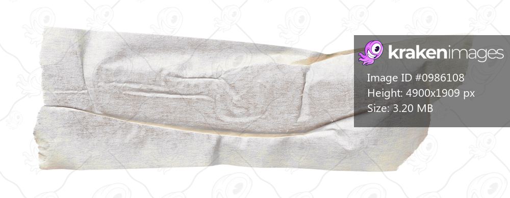 White adhesive paper tape stick over isolated background, blank fastening packaging wrinkled sticker