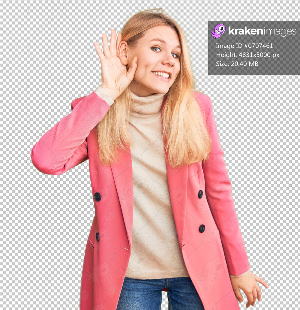 Young beautiful blonde woman wearing elegant clothes smiling with hand over ear listening an hearing to rumor or gossip. deafness concept.