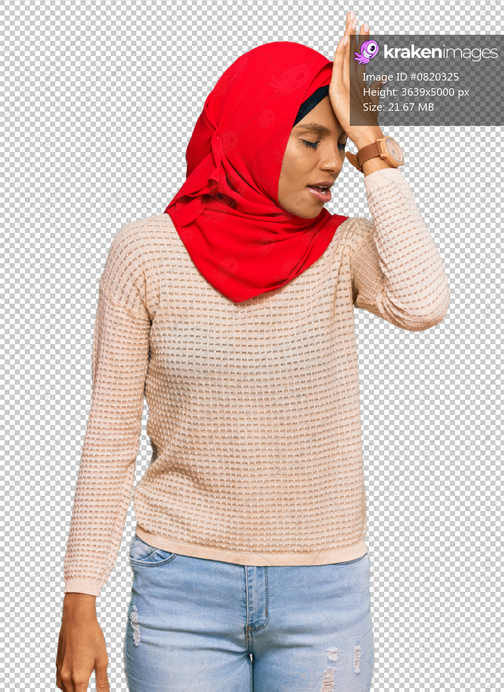 Young african american woman wearing traditional islamic hijab scarf surprised with hand on head for mistake, remember error. forgot, bad memory concept.