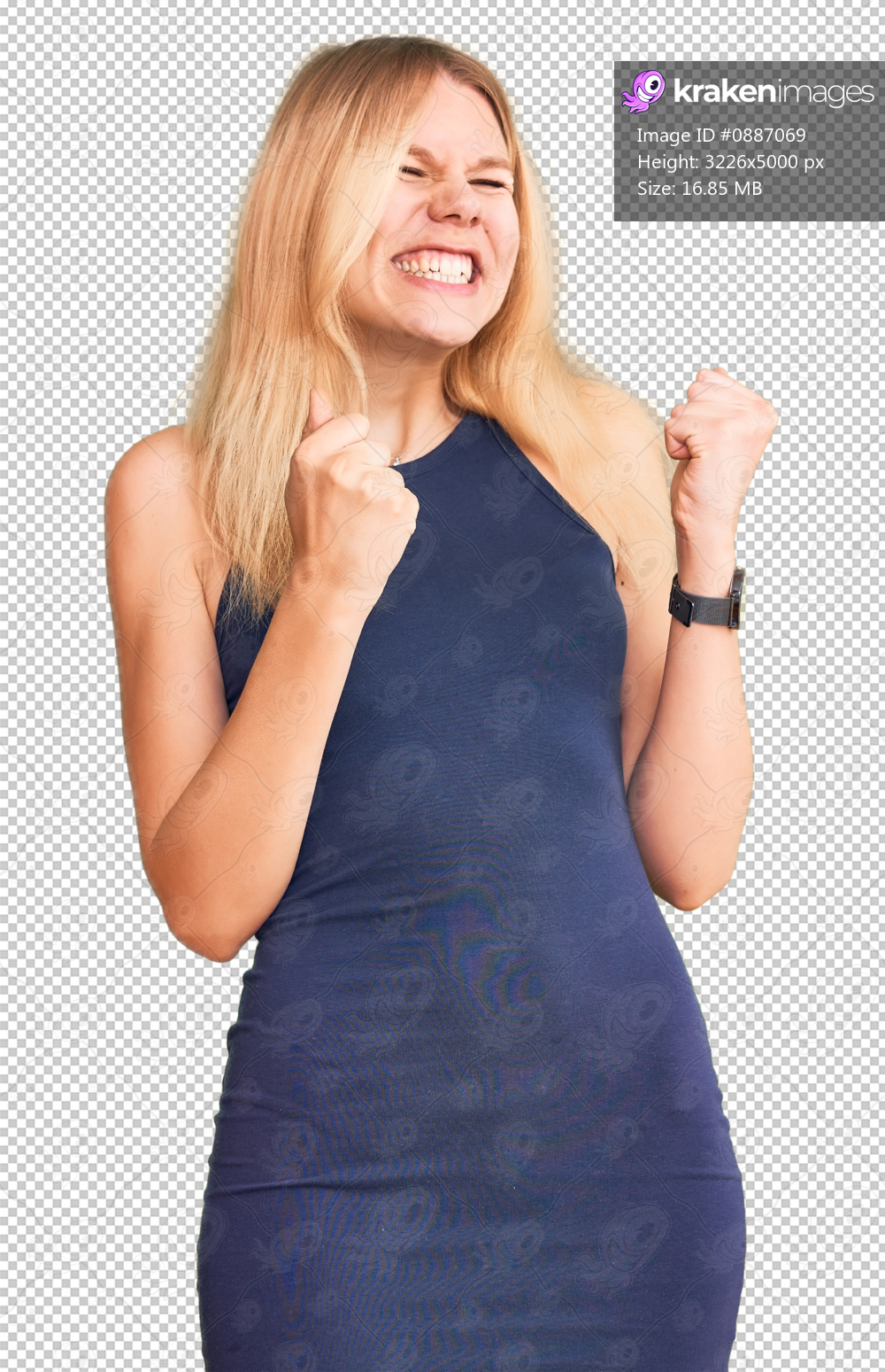 Young beautiful blonde woman wearing casual dress excited for success with arms raised and eyes closed celebrating victory smiling. winner concept.