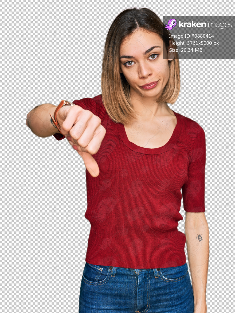 Young blonde girl wearing casual clothes looking unhappy and angry showing rejection and negative with thumbs down gesture. bad expression.
