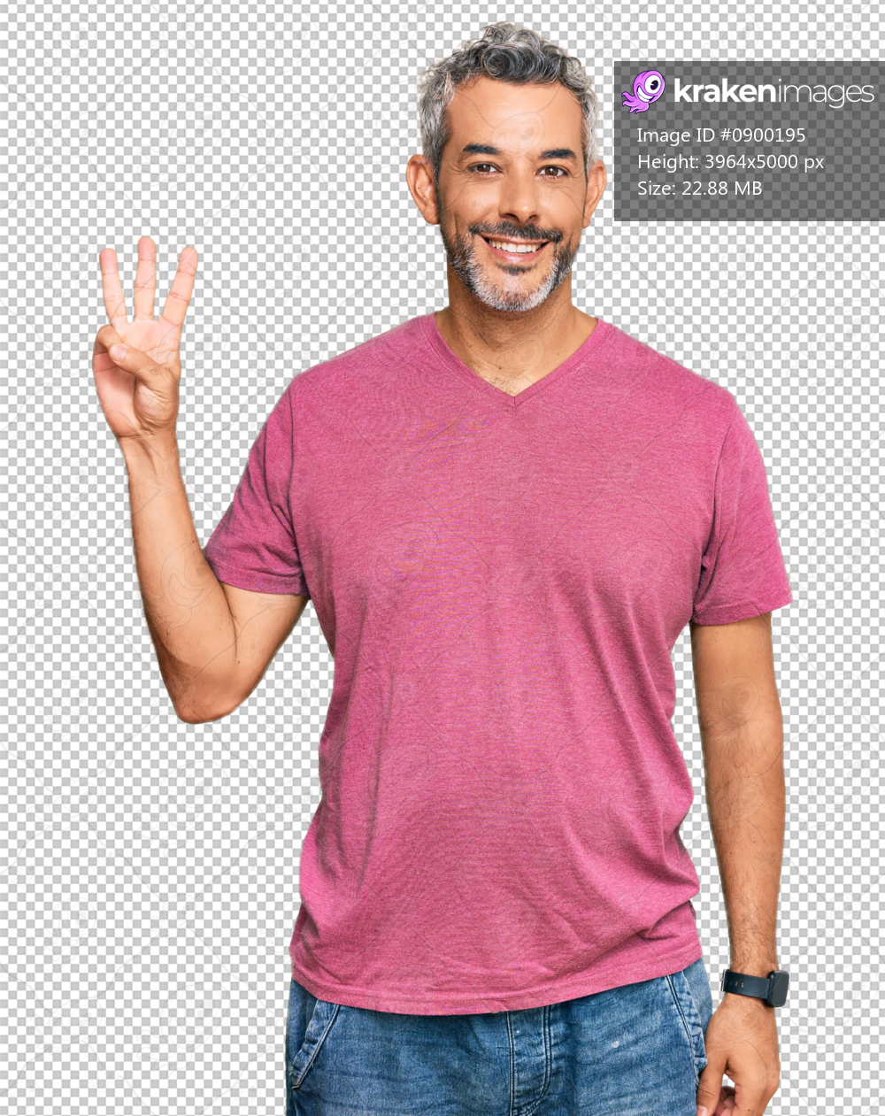 Middle age grey-haired man wearing casual clothes showing and pointing up with fingers number three while smiling confident and happy.