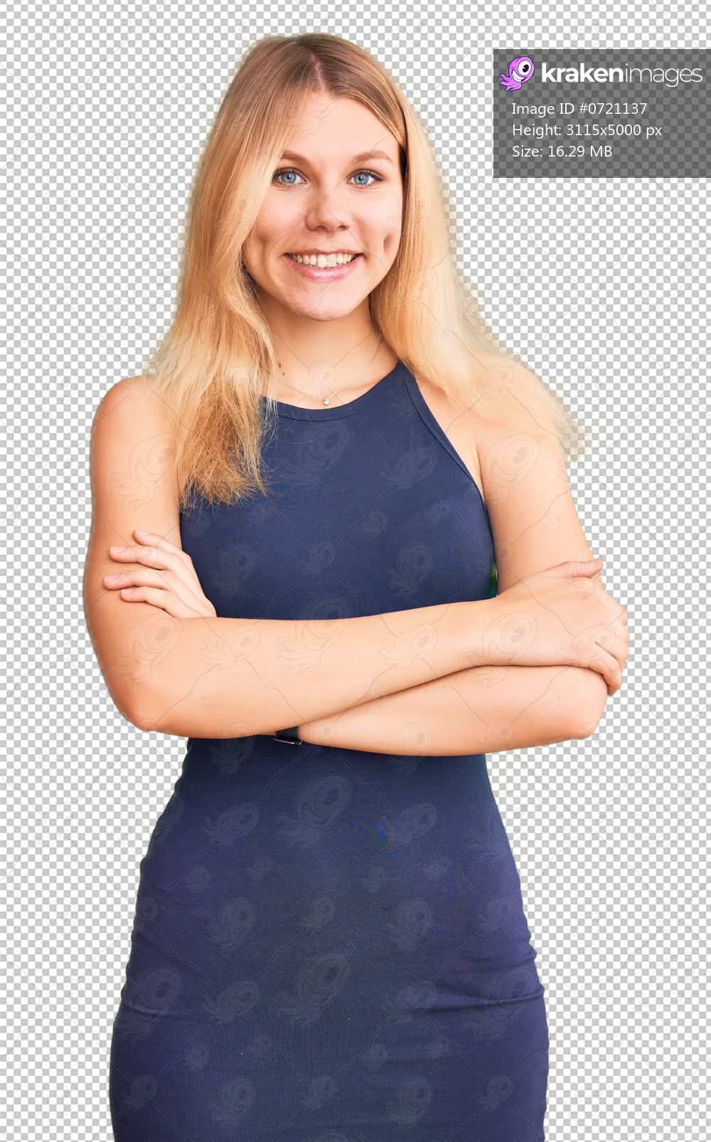 Young beautiful blonde woman wearing casual dress happy face smiling with crossed arms looking at the camera. positive person.