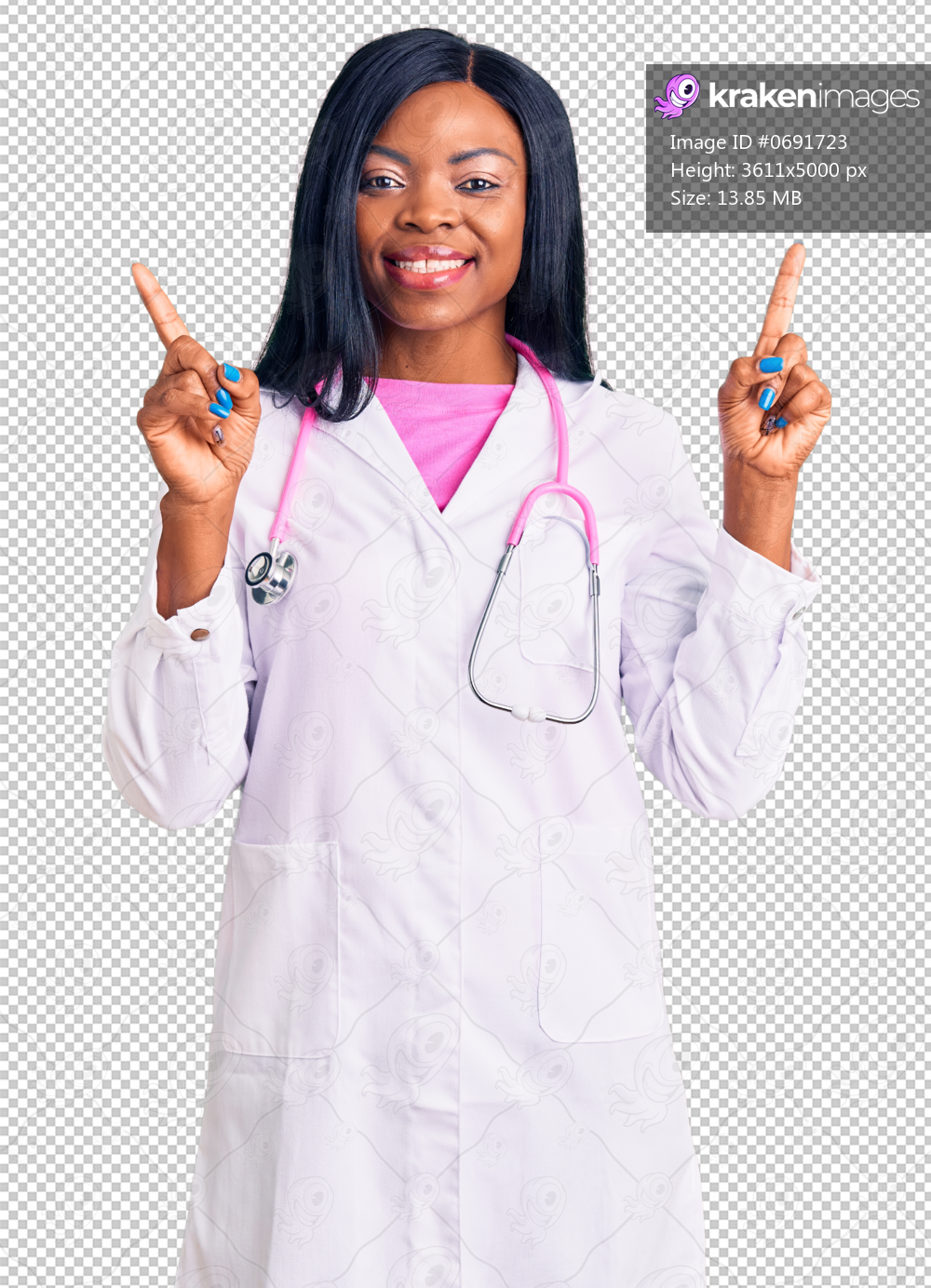 Young african american woman wearing doctor stethoscope smiling confident pointing with fingers to different directions. copy space for advertisement
