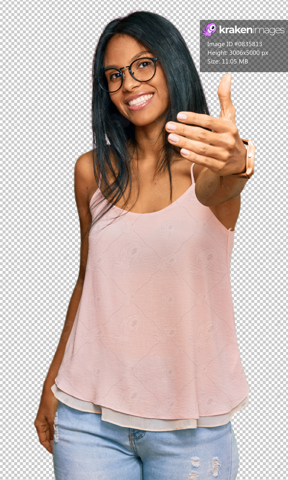 Young african american woman wearing casual clothes and glasses smiling cheerful offering palm hand giving assistance and acceptance.