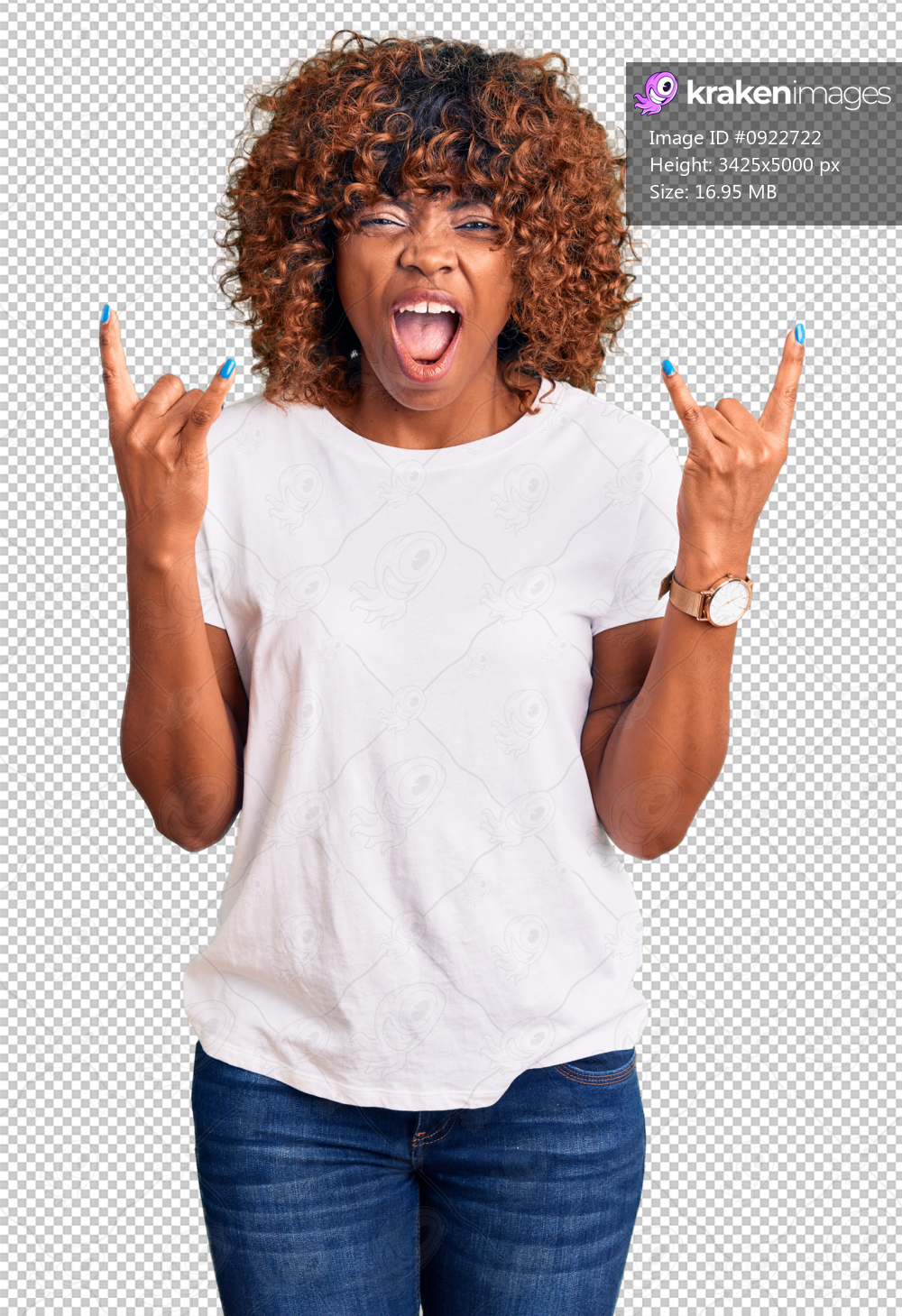 Young african american woman wearing casual white tshirt shouting with crazy expression doing rock symbol with hands up. music star. heavy concept.