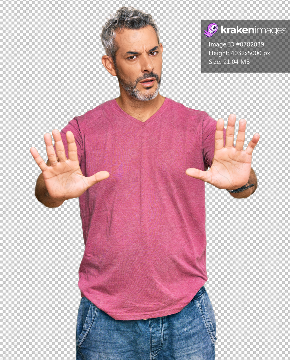 Middle age grey-haired man wearing casual clothes doing stop gesture with hands palms, angry and frustration expression