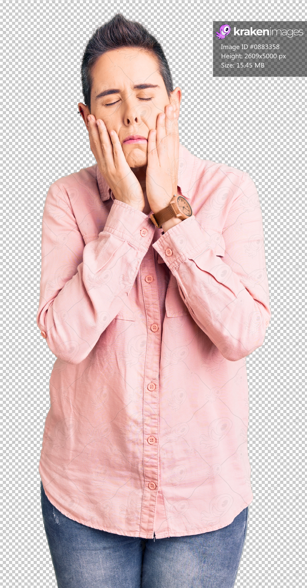 Young woman with short hair wearing casual clothes tired hands covering face, depression and sadness, upset and irritated for problem