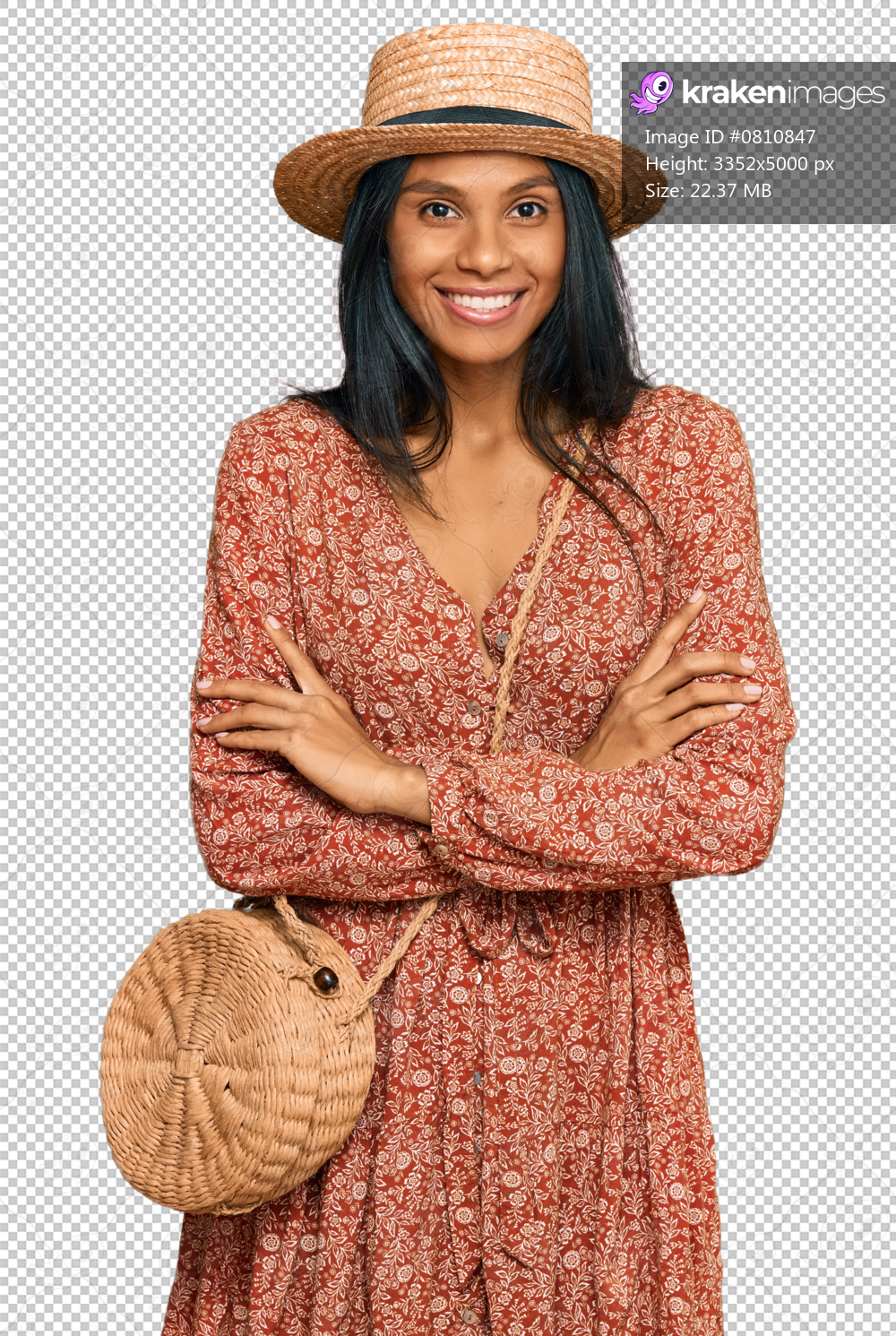 Young african american woman wearing summer hat happy face smiling with crossed arms looking at the camera. positive person.