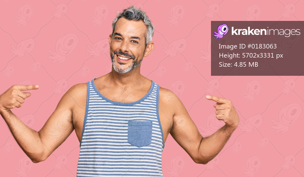 Middle age grey-haired man wearing casual style with sleeveless shirt looking confident with smile on face, pointing oneself with fingers proud and happy. 