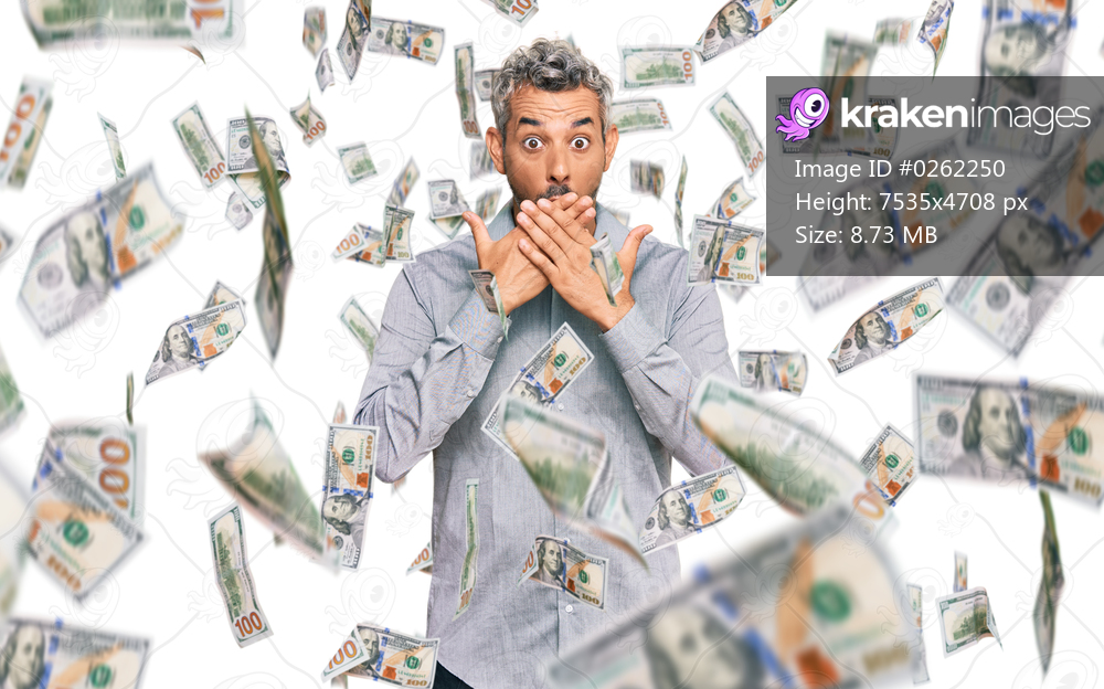 Middle age grey-haired man wearing casual clothes shocked covering mouth with hands for mistake. secret concept.