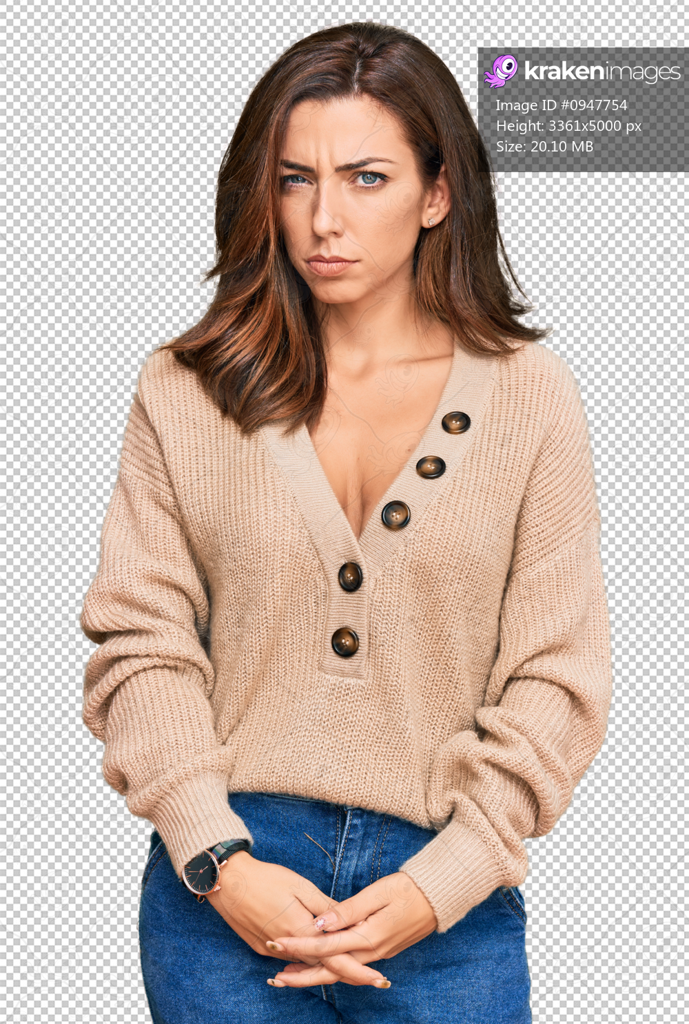 Young brunette woman wearing casual winter sweater skeptic and nervous, frowning upset because of problem. negative person.