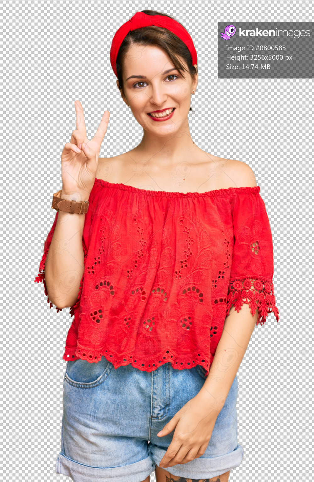 Young brunette woman with short hair wearing casual summer clothes and diadem smiling with happy face winking at the camera doing victory sign with fingers. number two.