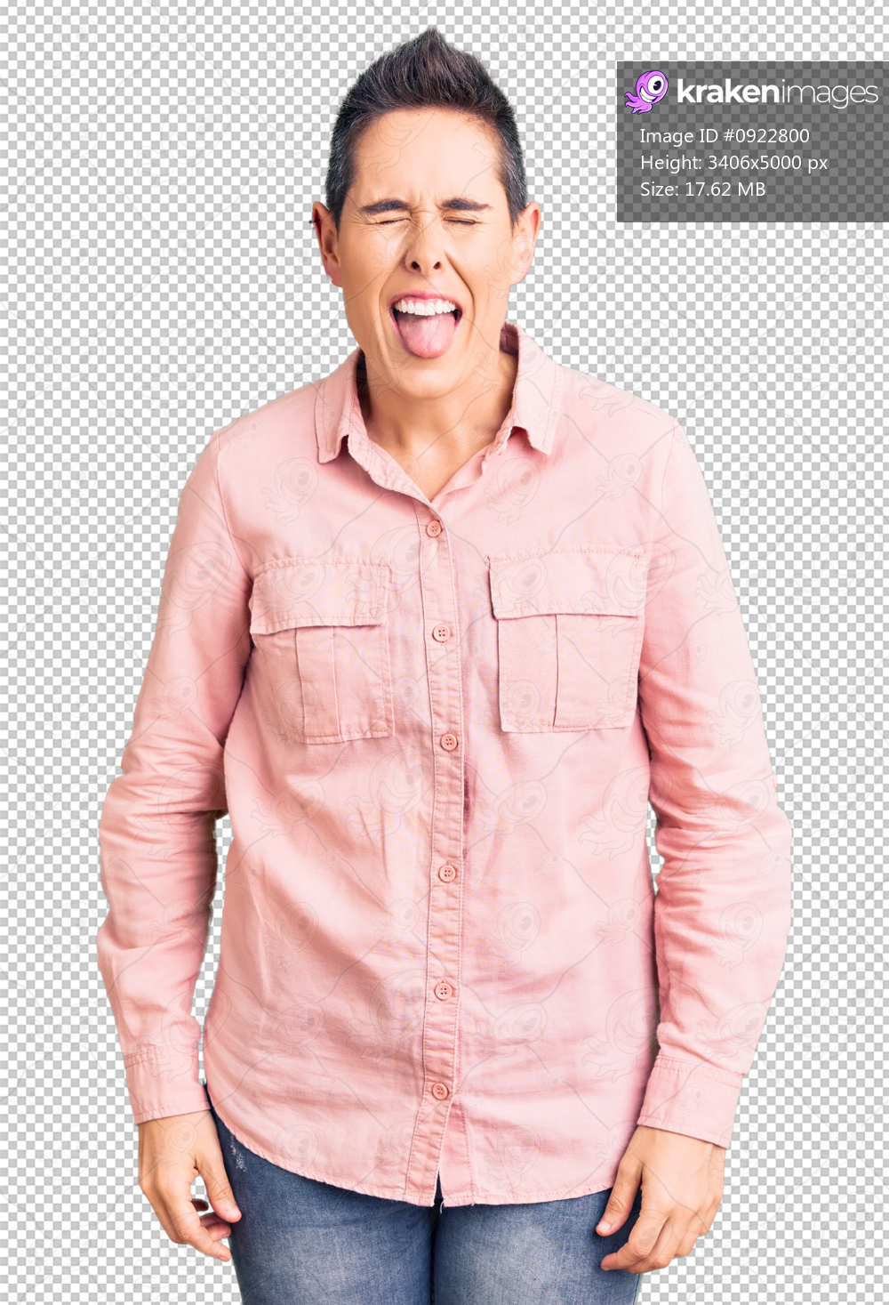 Young woman with short hair wearing casual clothes sticking tongue out happy with funny expression. emotion concept.
